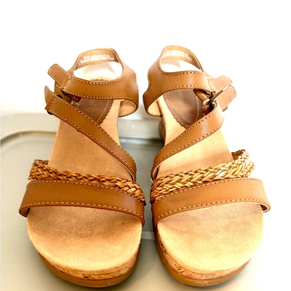 Baretraps wedge sandals with braided detail and velcro straps
